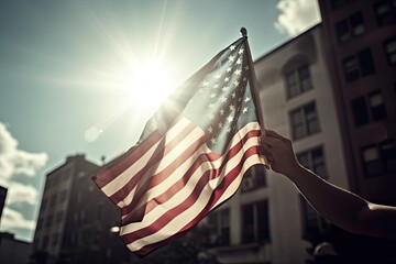 the American flag in clear weather for the Day of Remembrance or the 4th of July, the day of remembrance. generative ai