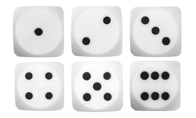 Wall Mural - Set gambling dice, macro isolated on white background, top view and clipping path