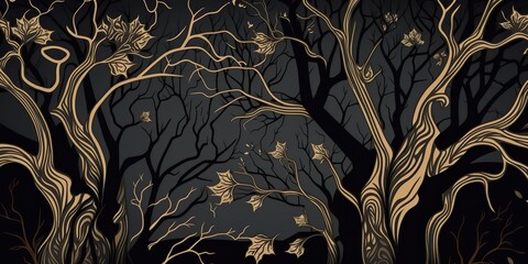 AI Generated. AI Generative. Engraving vintage retro woodcut linocut spooky evil halloween forest illustration. Graphic Art