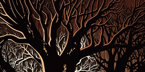 AI Generated. AI Generative. Engraving vintage retro woodcut linocut spooky evil halloween forest illustration. Graphic Art