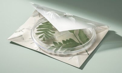 Wall Mural -  a clear glass bowl with a green leaf design on it.  generative ai