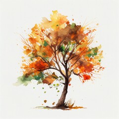 Wall Mural - autumn tree in watercolor style generative ai