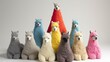 © DELstudio - Generative AI, Group of positive different colors of alpacas or lamas, funny animals. Individuality, independence, think different, creative idea, diversity and inclusive concept.