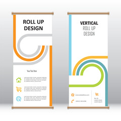 Vertical roll up banner design for business and advertising, display mock up layout template, data visualization and communication, promotion advertisement