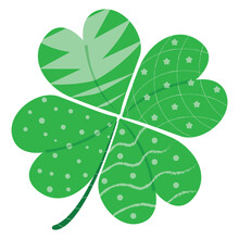 Four Leaf Clover Icon Crossroads On White With Different Striped Textures For St. Patrick's Day Vector Illustration.