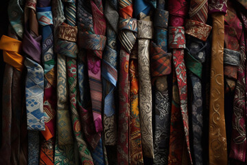a tangle of colorful, vintage silk neckties. generative AI