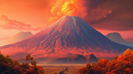 Poster - Active Volcano with Rising Smoke