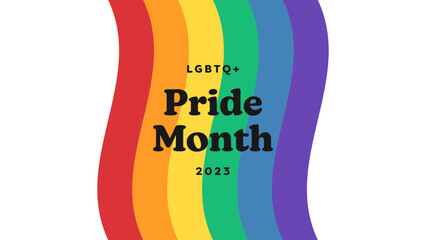 Wall Mural - Pride Month Banner. LGBTQ+ Pride Month Banner Design Vector with Pride Month Logo on Rainbow Flag Background. Vector Illustration
