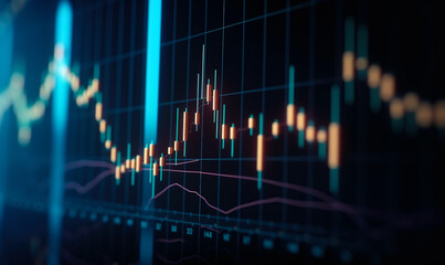 Wall Mural - Stock exchange market chart with curve going up and down. Financial information graph. Close up. Generative AI.