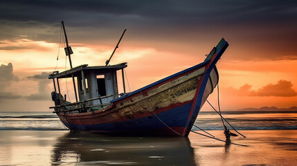 Wall Mural - fishing boat at sunset