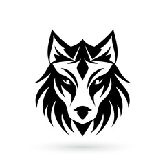 Wall Mural - Wolf head tribal logo with a shadowy intensity, simplified forms and bold shapes on white