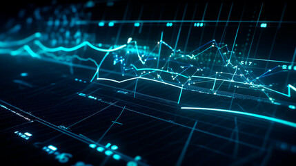 Wall Mural - Financial graphs, glowing lines and diagram on digital screen. Trading market and economic concept. Financial crisis and inflation. Generative AI