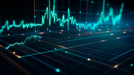 Wall Mural - Financial graphs, glowing lines and diagram on digital screen. Trading market and economic concept. Financial crisis and inflation. Generative AI