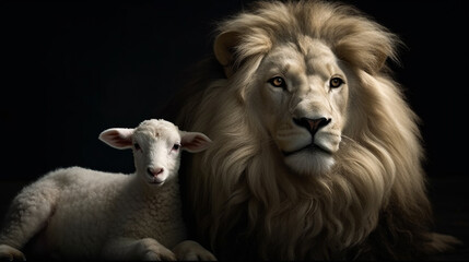 The lion and the lamb sit together. Generative AI