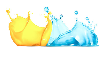 Wall Mural - Water splash isolated on transparent background. Graphic Resource for splashing water in blue and yellow. Clip art png for text backdrop. Isolated by hand. Generative AI