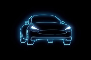 Wall Mural - illustration, glowing car silhouette, ai generative