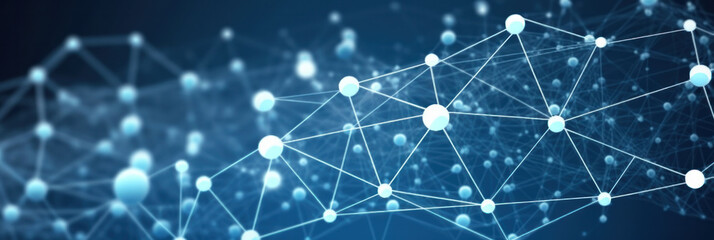 Wall Mural - abstract dark blue digital data social network communication background. polygonal structure. ai gen