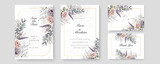 Fototapeta Boho - Purple nude orchid floral flower vector elegant hand drawing wedding invitation floral design watercolor