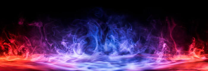 Wall Mural - dramatic smoke and fog in contrasting vivid red, blue, and purple colors. vivid and intense abstract
