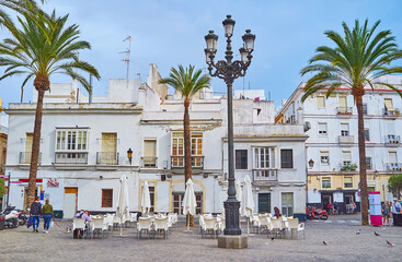 Sticker - The restaurants on Plaza Fragela, Cadiz, Spain