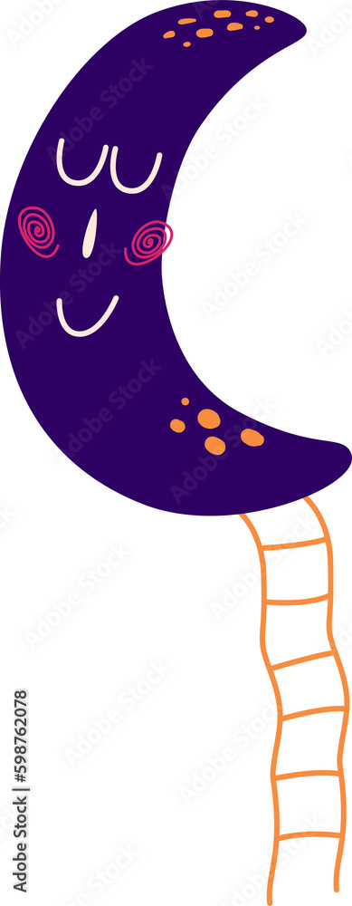 Baby moon face in PNG on transparent background. Cute kids moon character. Nursery sleeping moon childish illustration. Funny cheerful isolated element.
