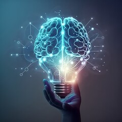 human brain with light bulb