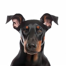 Portraits Of A Doberman Dog Head Isolated On White - AI Generated