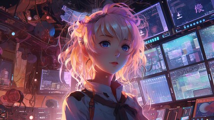 female physic power programmer, digital art illustration, Generative AI