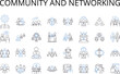 Community and networking line icons collection. Society, Group, Association, Neighborhood, Tribe, Faction, Fellowship vector and linear illustration. Club,Guild,Clan outline signs set