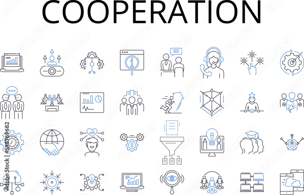 Vector de Stock Cooperation line icons collection. Assistance ...