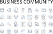 © michael broon - Business community line icons collection. Commercial sector, Trade organization, Corporate nerk, Entrepreneur circle, Financial district, Sales society, Market group vector and linear illustration