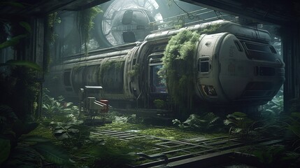 Wall Mural - abandoned spaceship, digital art illustration, generative ai