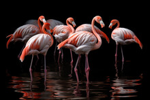 Close Up On The Beautiful Group Of Flamingos In The Wild

