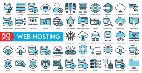 Wall Mural - Web hosting server icon with internet cloud storage computing network connection sign