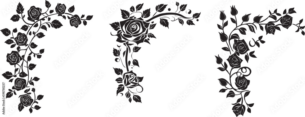 12x12 Roses Border Rose Corner Border Set Vector Stock Vector | Adobe Stock