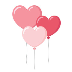 3 colorful cute flying heart shape balloons collection graphic flat design illustration for Valentine day, Mother's day, Women's Day interface app icon ui ux banner web isolated on white background