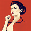 A propaganda-style artwork of a  woman in a red shirt Generative Ai
