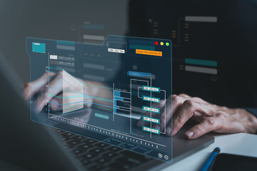 Wall Mural - engineer working with database for digital data design or cyberspace network and connection. informa