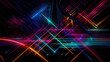 © Joyce - glowing neon lights background - a colorful abstract crisscross pattern of neon lights on a dark background, Generative AI