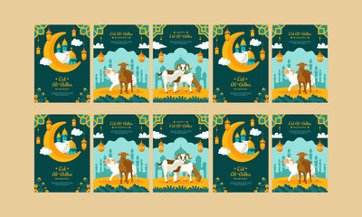 Wall Mural - happy eid al adha mubarak social media stories vector flat design