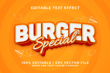 Burger 3d Editable Text Effect Cartoon Style Premium Vector