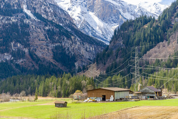 Farm view in Kandersteg, Swizerland. On 2 April, 2023.