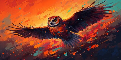 Canvas Print - owl in the night oil painting