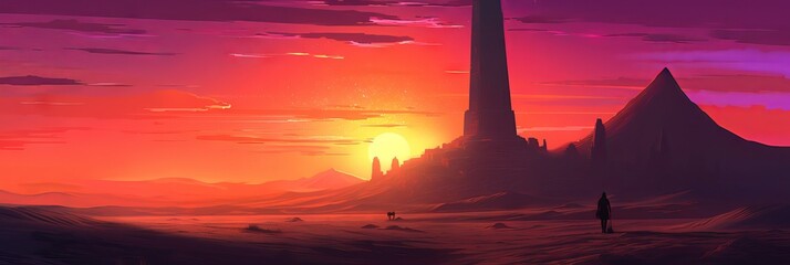 Canvas Print - sunrise over the giant desert monolith