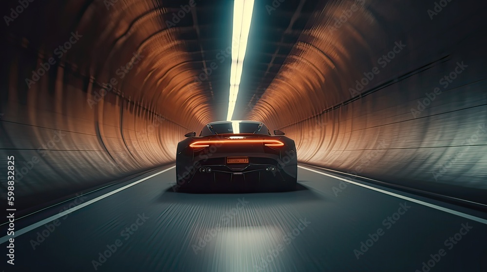 Futuristic Sports Car On Highway. Powerful acceleration of a supercar ...