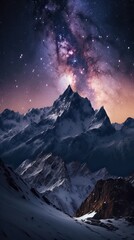 Wall Mural - Night landscape with colorful Milky Way at mountains. Starry sky with hills at summer. Beautiful Universe. Space background. Generative Ai.