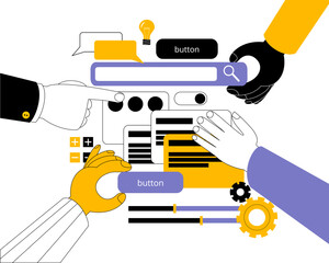 A human hand are engaged in mobile prototyping. A metaphor on the topic of mobile app development. Generative AI