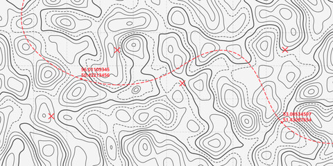 Ocean topographic line map with curvy wave isolines vector illustration. Sea depth topographic landscape surface for nautical radar readings. Cartography texture abstract banner of relief ocean floor.