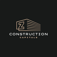 Wall Mural - z letter construction 3d perspective gold outline logo vector icon illustration