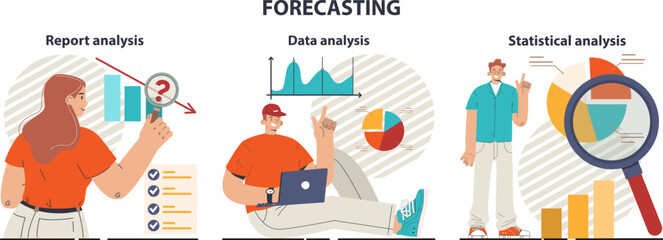 Wall Mural - Business forecast set. Employee planning a new project, start up or marketing